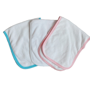 Three 2-ply terry colored trim baby burp cloths