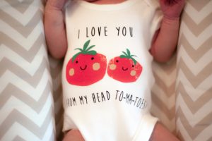 Customized baby onesie that says "I love you from my head to-ma-toes"