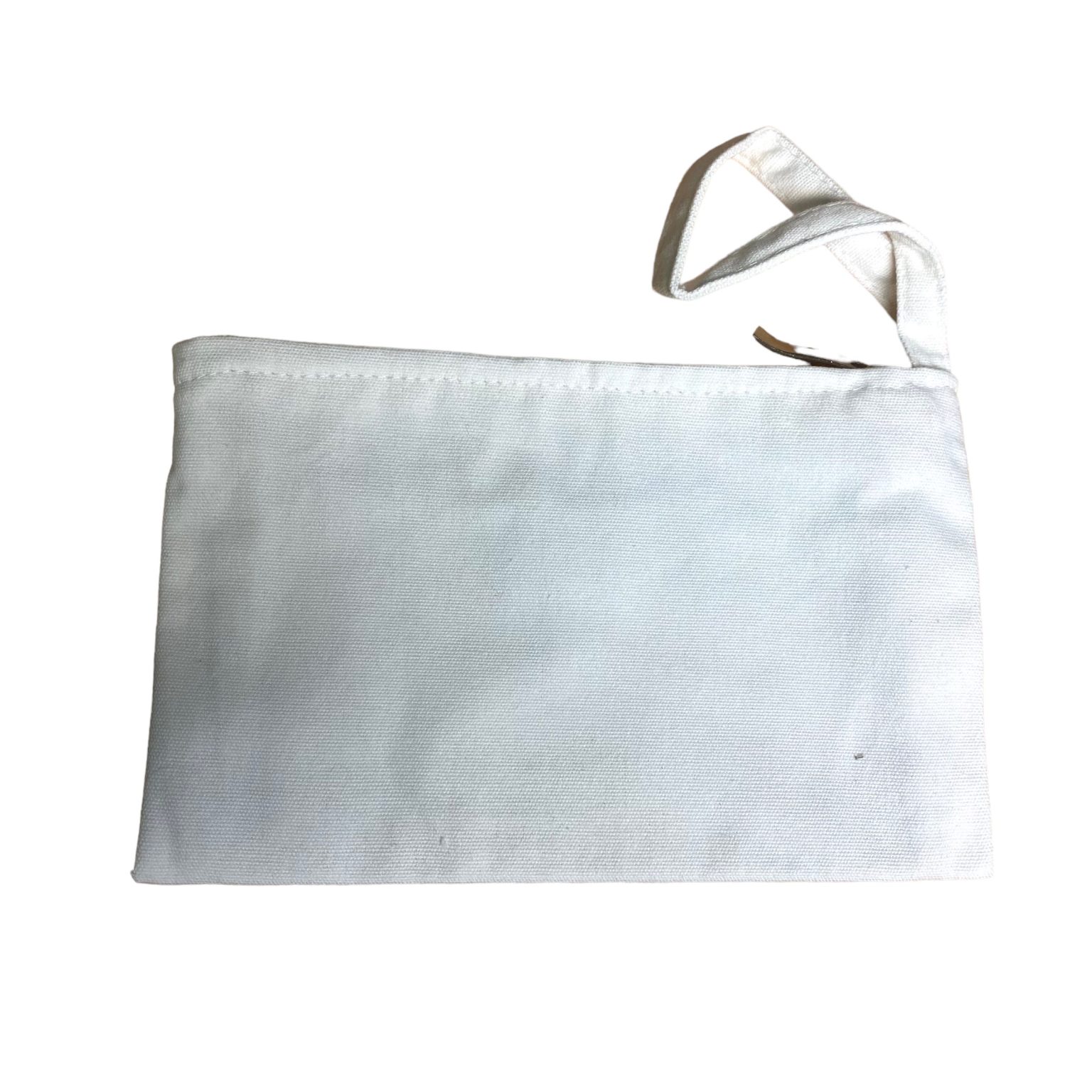 Small White Cotton Lined Zip Pouch Bag w/ Wristlet | 7