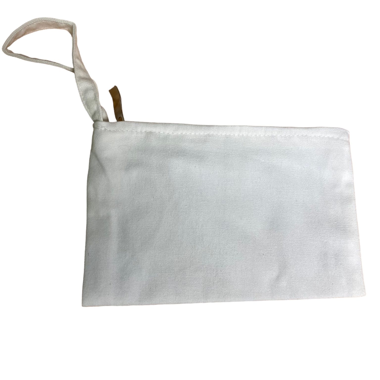 Small White Cotton Lined Zip Pouch Bag w/ Wristlet | 7