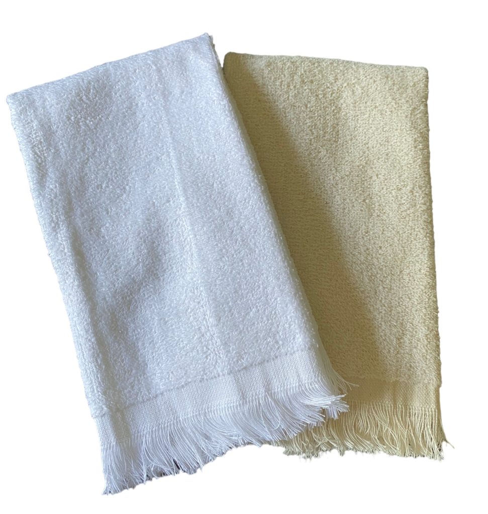 White or Natural fringed Fingertip terry towel 13" x 18" Cotton