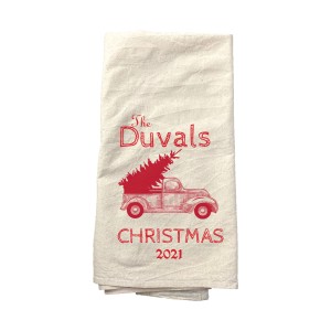 "Christmas Tree Truck" personalized tea towel