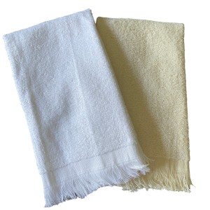 White or Natural fringed Fingertip terry towel - 13" x 18"