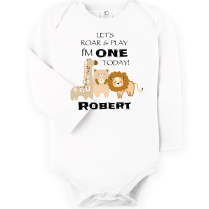 "Let's roar and play I'm one today" Organic Personalized Baby Onesie