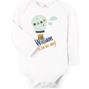 "On my way! Hot Air Balloon" Organic Personalized Baby Onesie
