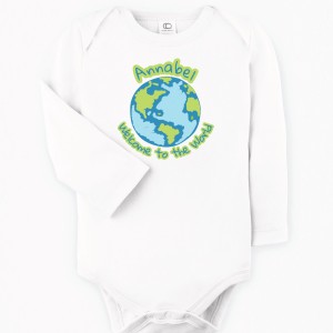 "Welcome to the World" Organic Personalized Baby Onesie