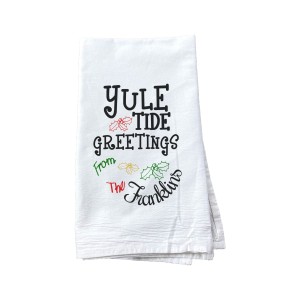 "Yule Tide Greetings" personalized tea towel
