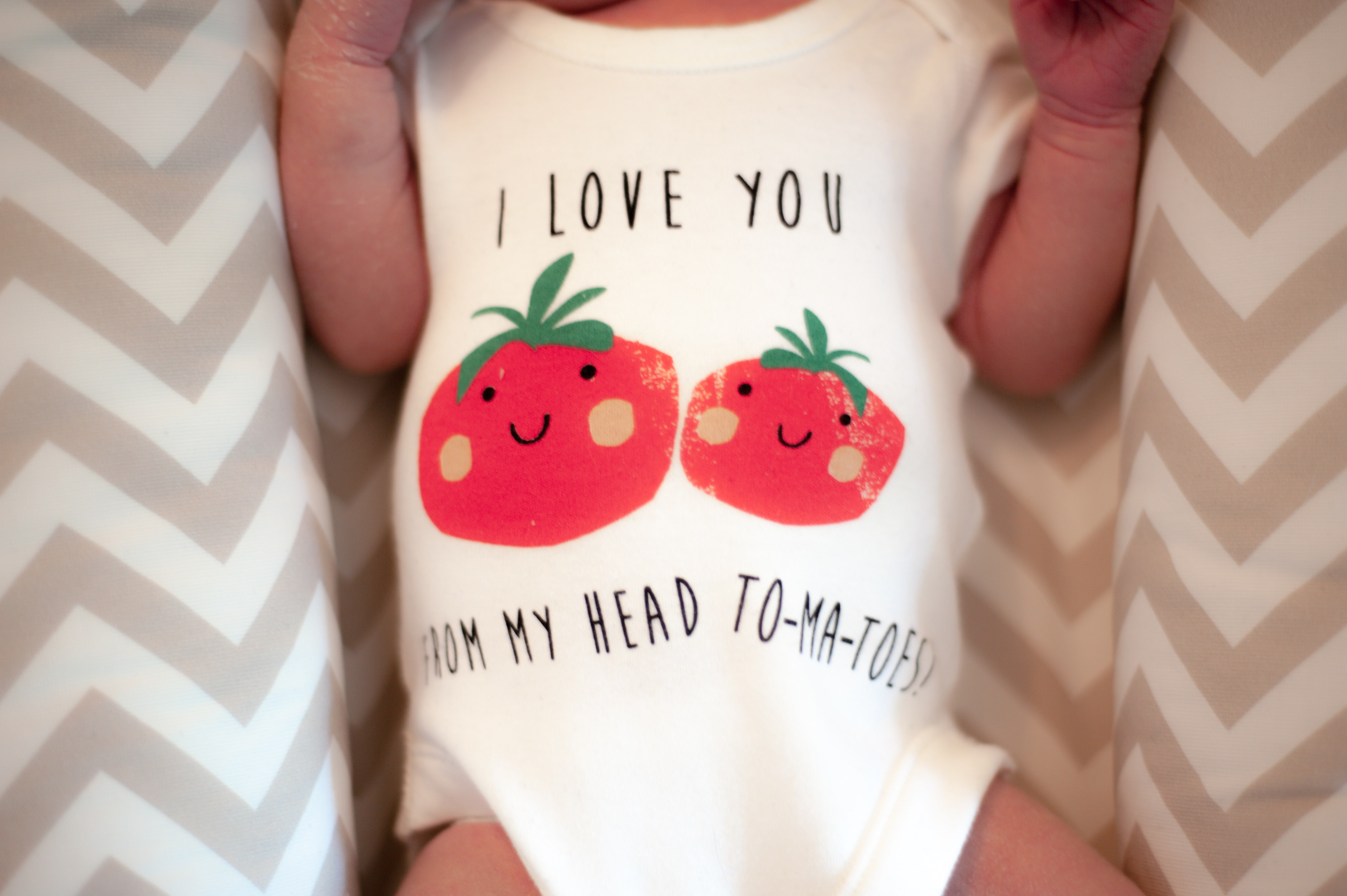Customized baby onesie that says "I love you from my head to-ma-toes"